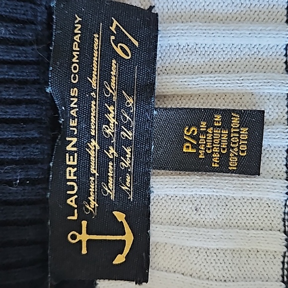 Ralph Lauren Jeans Co. Black/white stripe v-neck ribbed sweater-S - Picture 5 of 7